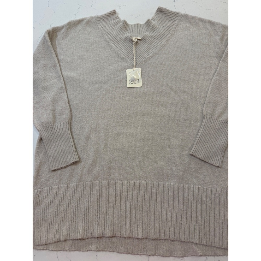 a.n.a A New Approach Womens 1X V-Neck Sweater Oatmeal Heather Ribbed Knit NWT